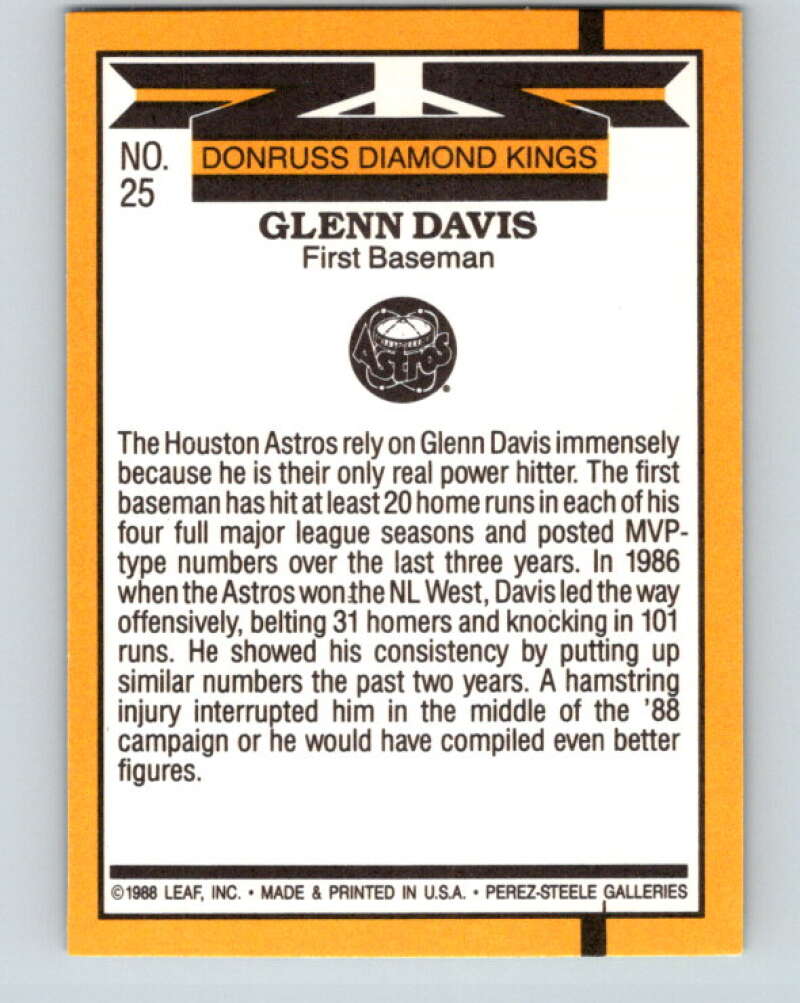 1989 Donruss #25 Glenn Davis DK Mint Houston Astros Image 2
