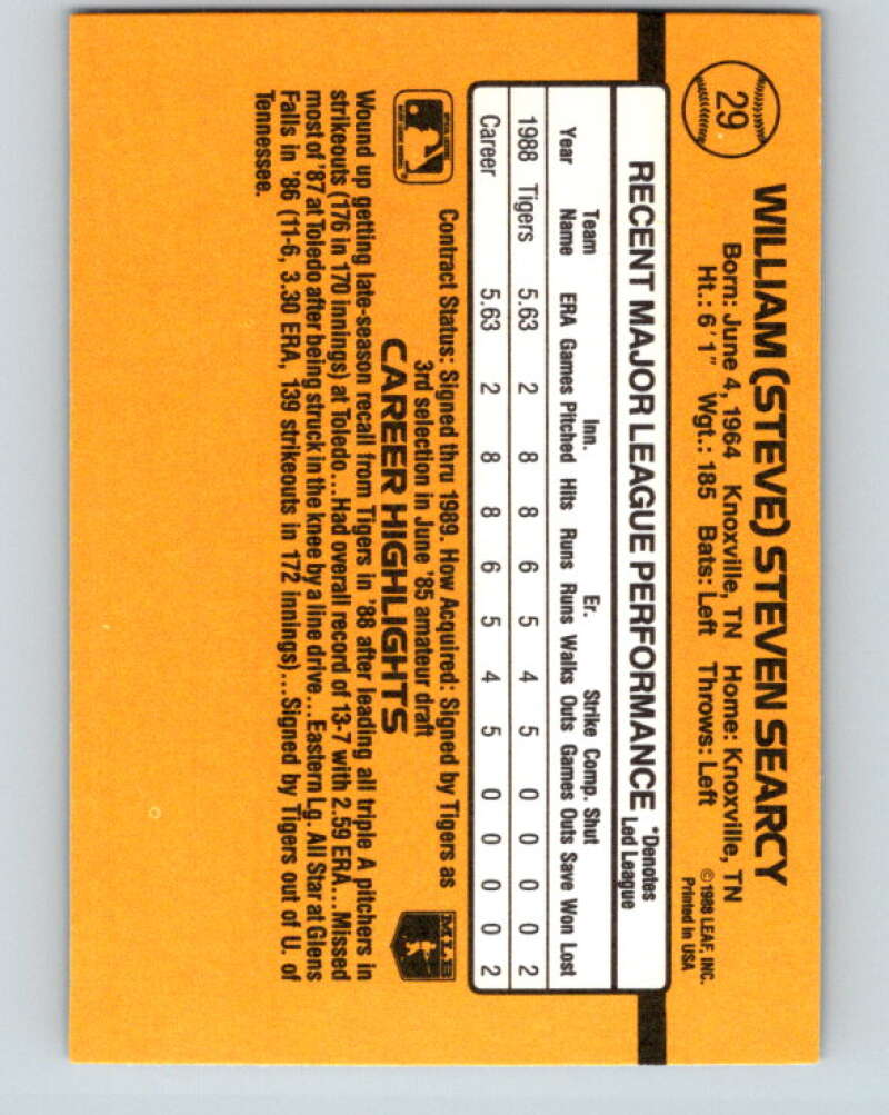 1989 Donruss #29 Steve Searcy Mint Detroit Tigers Image 2