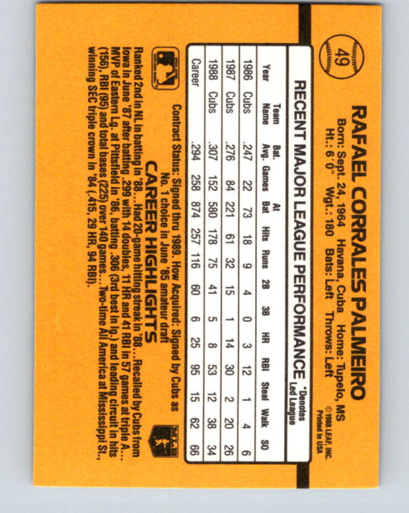 1989 Donruss #49 Rafael Palmeiro Mint Chicago Cubs