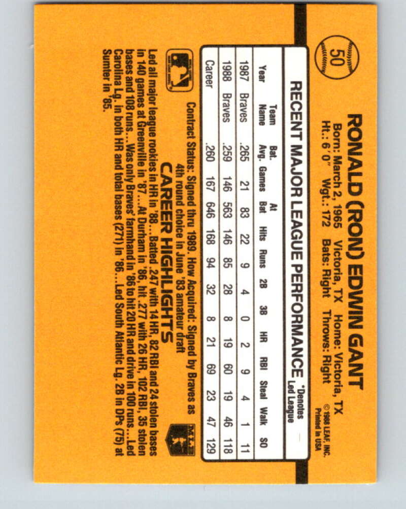 1989 Donruss #50 Ron Gant Mint Atlanta Braves