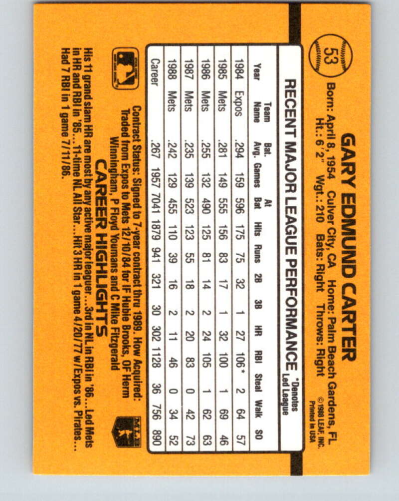 1989 Donruss #53 Gary Carter Mint New York Mets
