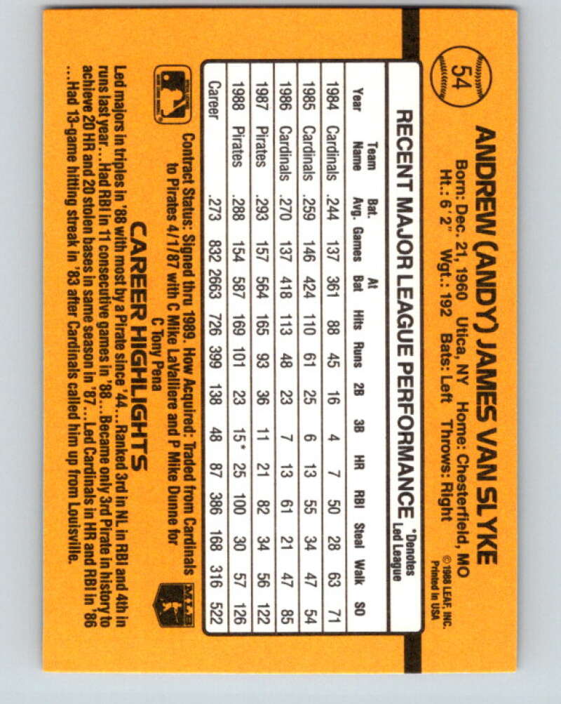 1989 Donruss #54 Andy Van Slyke Mint Pittsburgh Pirates