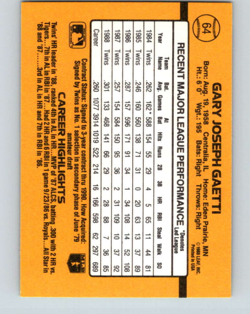 1989 Donruss #64 Gary Gaetti Mint Minnesota Twins