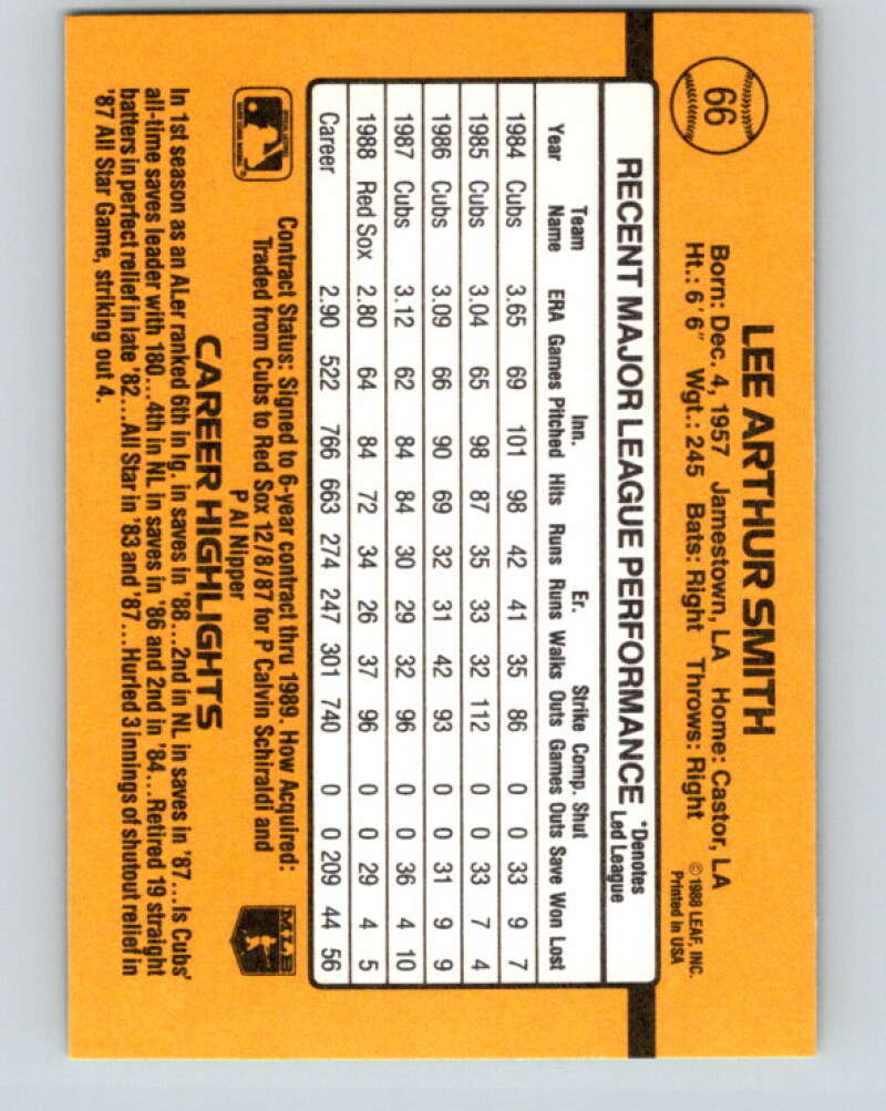 1989 Donruss #66 Lee Smith Mint Boston Red Sox Image 2