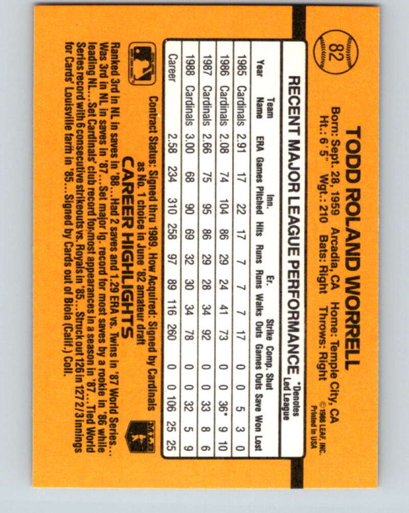 1989 Donruss #82 Todd Worrell Mint St. Louis Cardinals Image 2