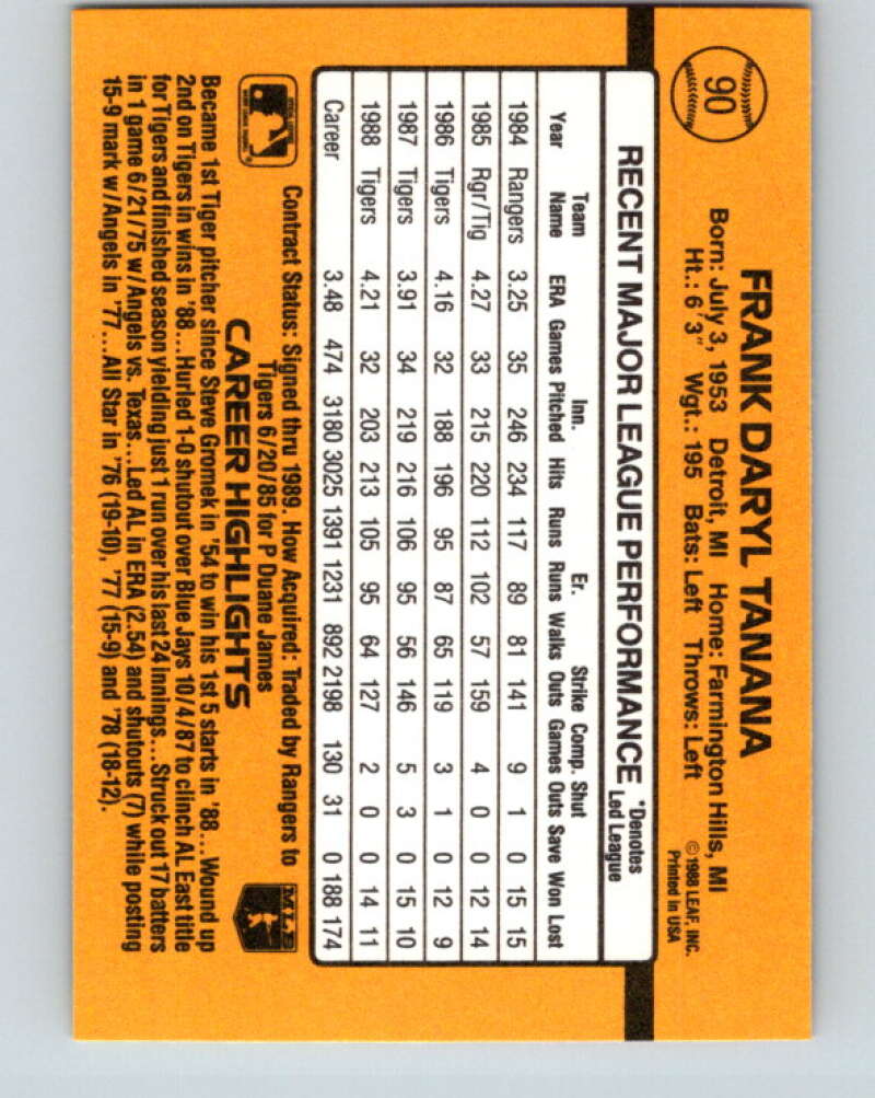 1989 Donruss #90 Frank Tanana Mint Detroit Tigers
