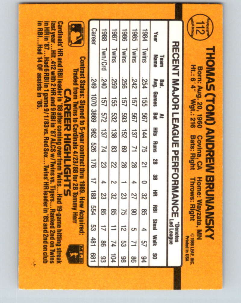 1989 Donruss #112 Tom Brunansky Mint St. Louis Cardinals Image 2