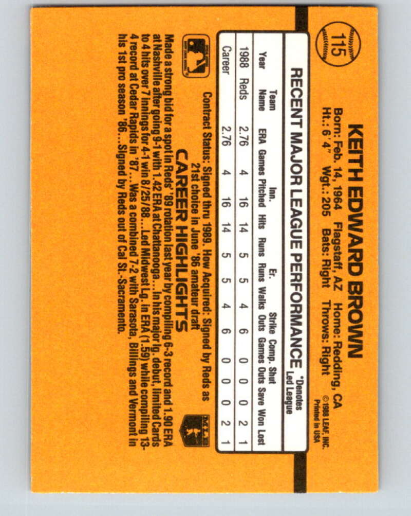 1989 Donruss #115 Keith Brown Mint RC Rookie Cincinnati Reds
