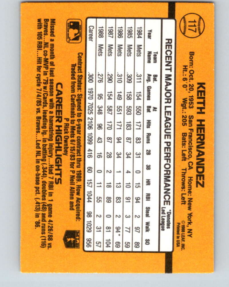 1989 Donruss #117 Keith Hernandez Mint New York Mets