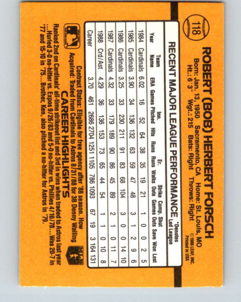 1989 Donruss #118 Bob Forsch Mint Houston Astros Image 2
