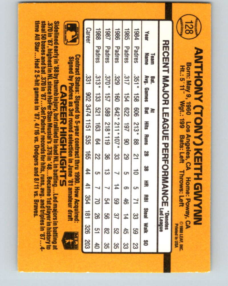 1989 Donruss #128 Tony Gwynn Mint San Diego Padres