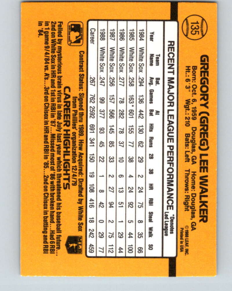1989 Donruss #135 Greg Walker Mint Chicago White Sox Image 2