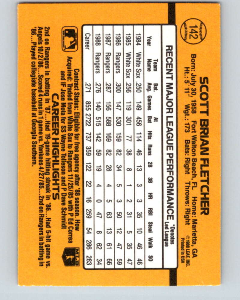 1989 Donruss #142 Scott Fletcher Mint Texas Rangers Image 2