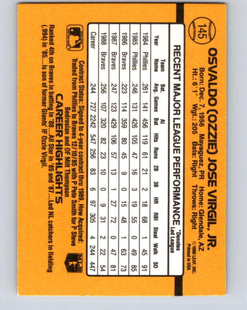 1989 Donruss #145 Ozzie Virgil Mint Atlanta Braves Image 2