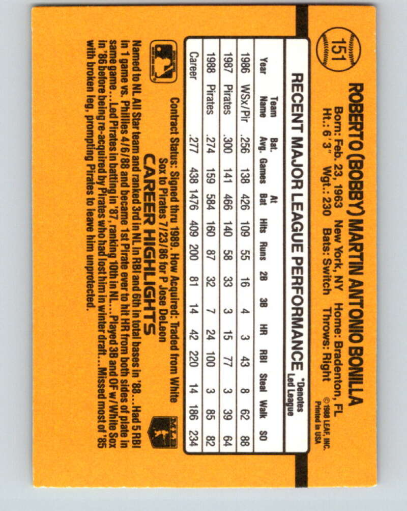 1989 Donruss #151 Bobby Bonilla Mint Pittsburgh Pirates Image 2