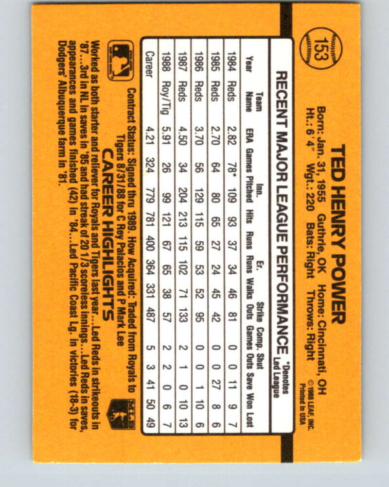 1989 Donruss #153 Ted Power Mint Detroit Tigers Image 2