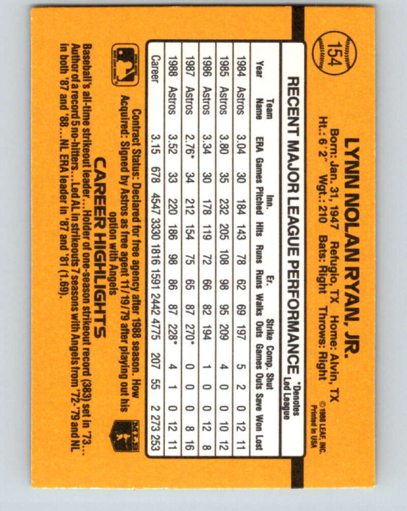 1989 Donruss #154 Nolan Ryan Mint Houston Astros