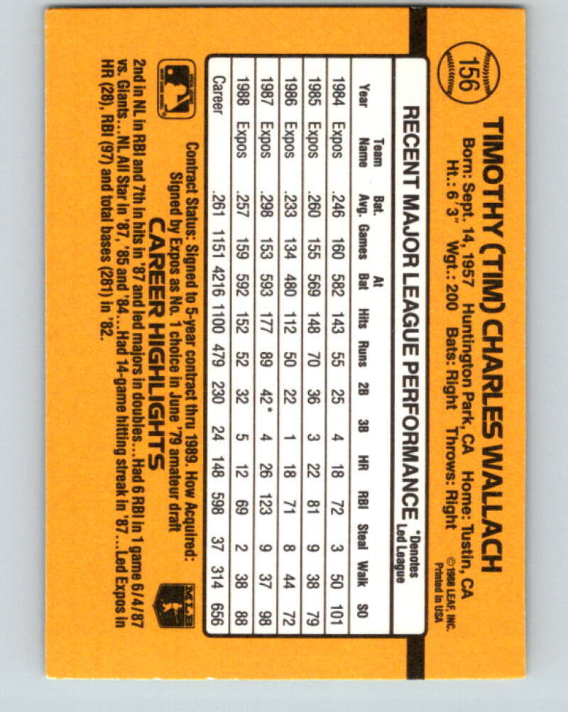1989 Donruss #156 Tim Wallach Mint Montreal Expos Image 2