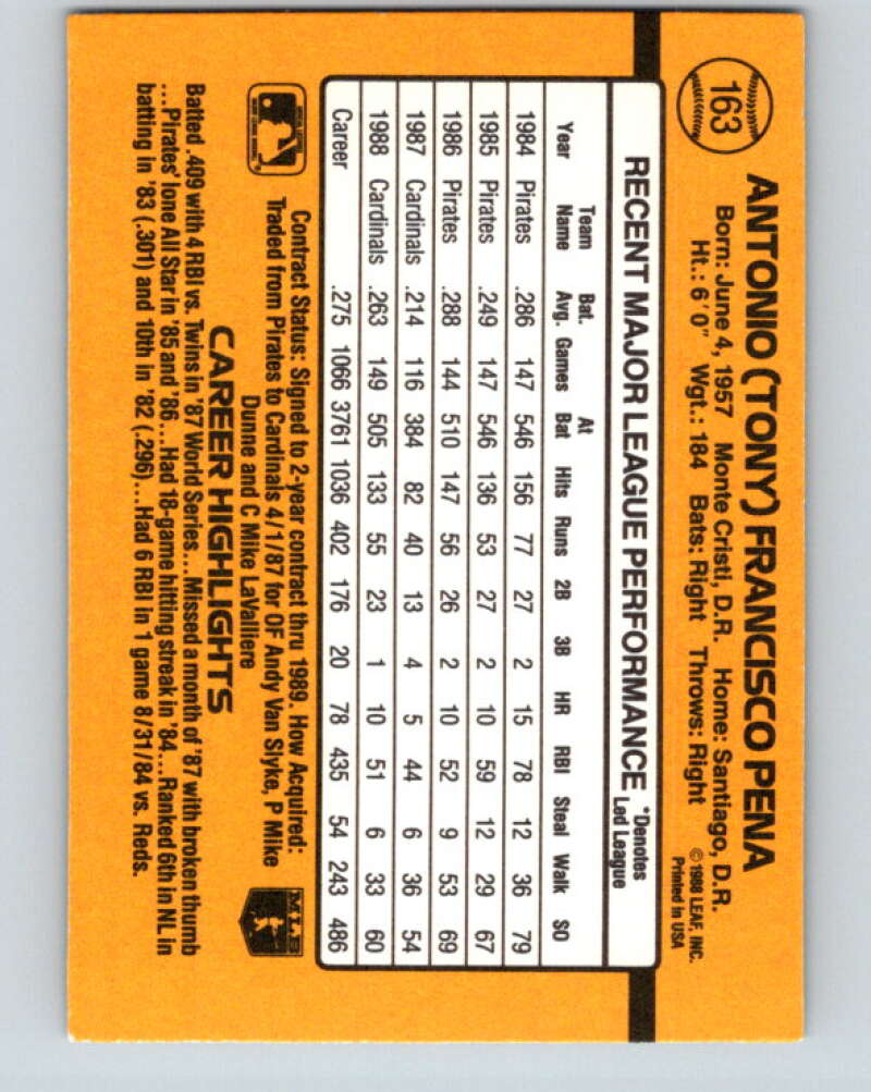 1989 Donruss #163 Tony Pena Mint St. Louis Cardinals