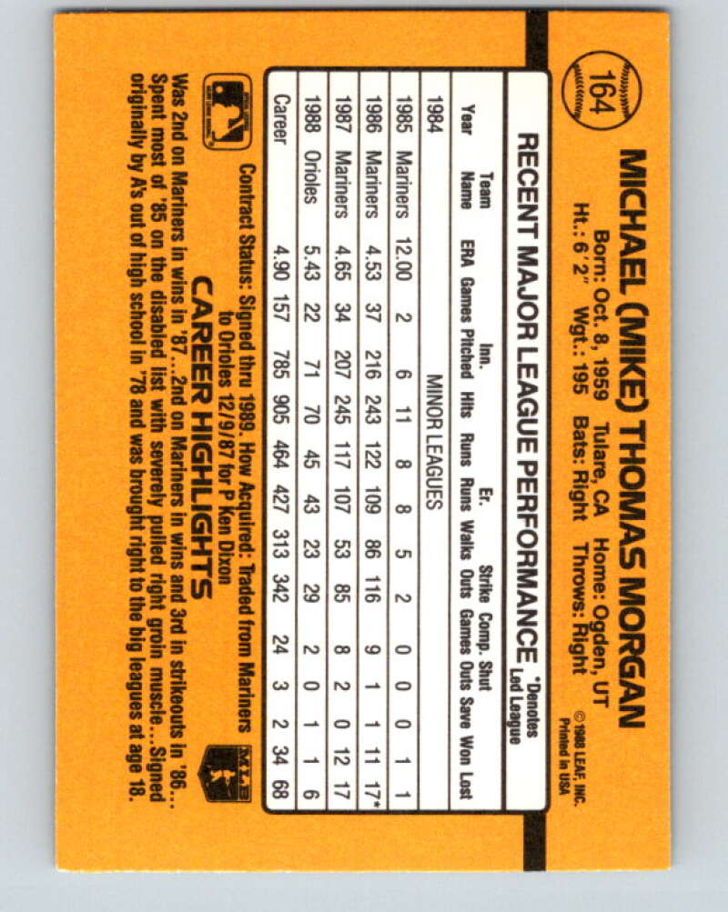 1989 Donruss #164 Mike Morgan Mint Baltimore Orioles Image 2