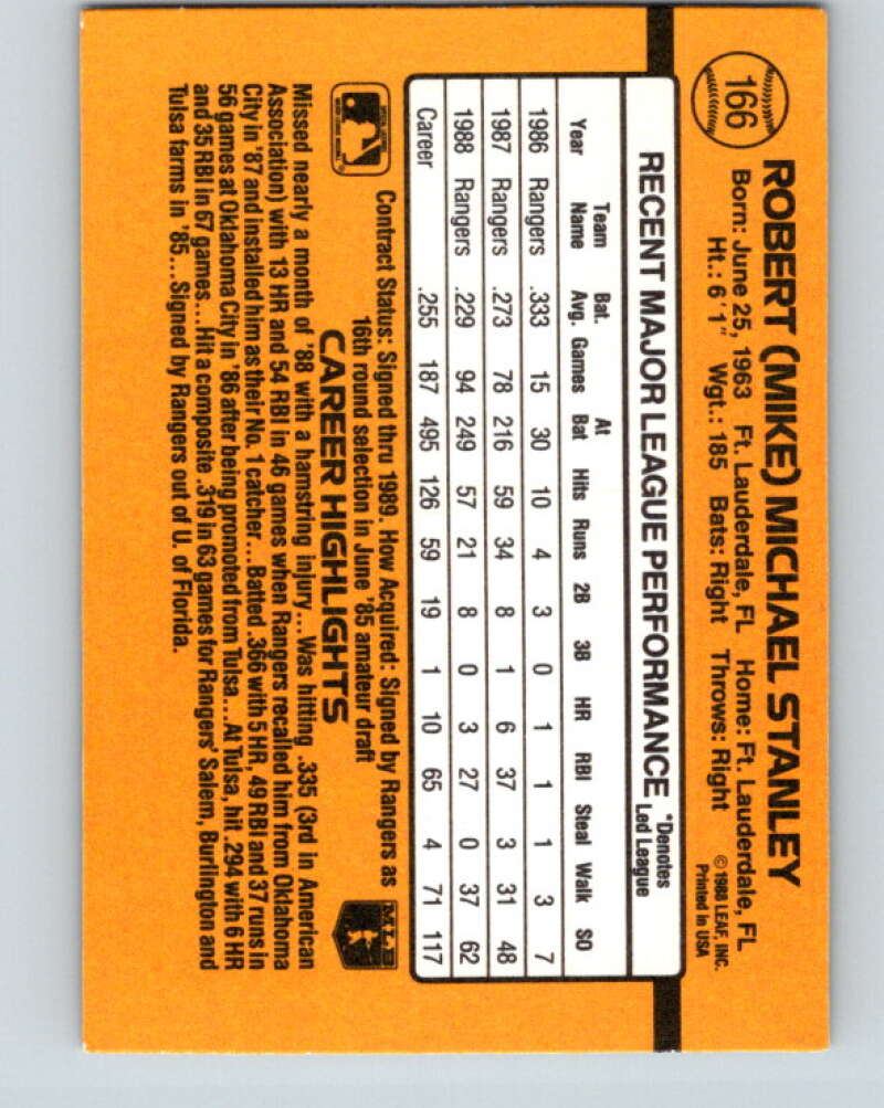 1989 Donruss #166 Mike Stanley Mint Texas Rangers