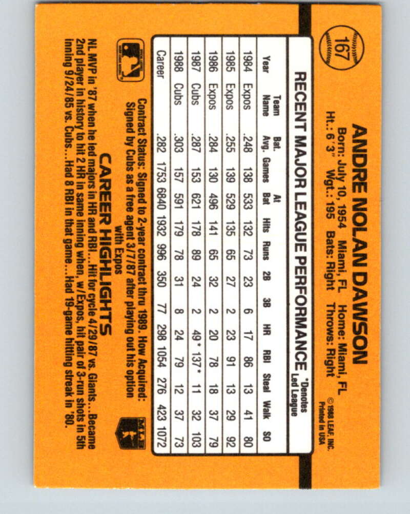 1989 Donruss #167 Andre Dawson Mint Chicago Cubs