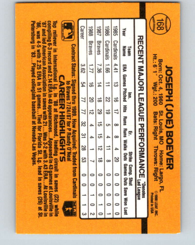1989 Donruss #168 Joe Boever Mint Atlanta Braves