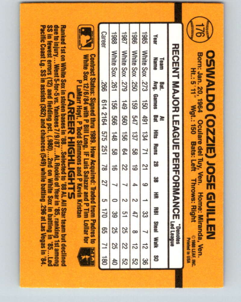 1989 Donruss #176 Ozzie Guillen Mint Chicago White Sox Image 2