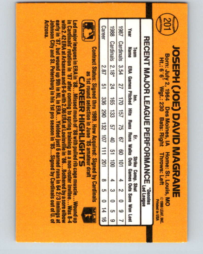 1989 Donruss #201 Joe Magrane Mint St. Louis Cardinals Image 2