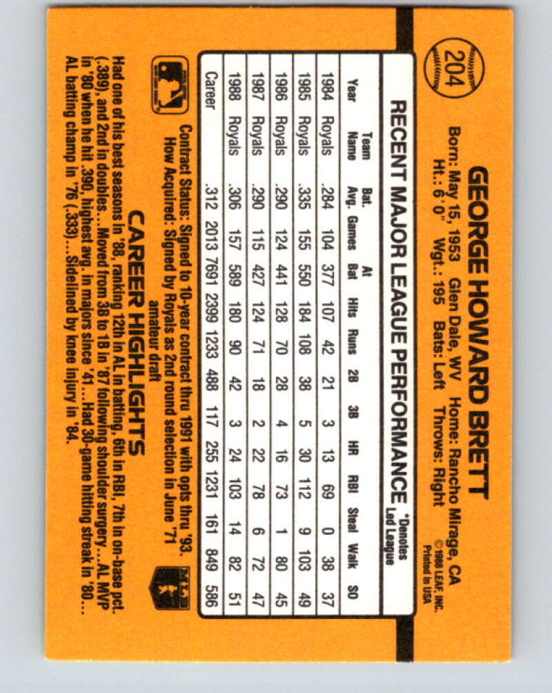 1989 Donruss #204 George Brett Mint Kansas City Royals Image 2