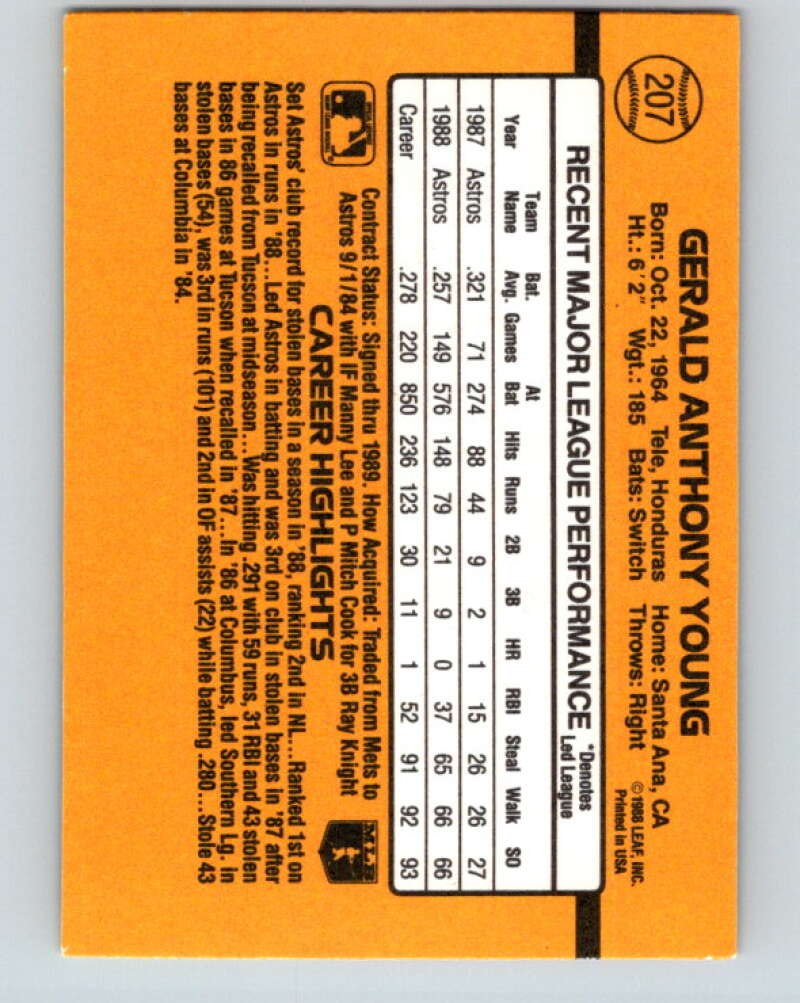 1989 Donruss #207 Gerald Young Mint Houston Astros Image 2