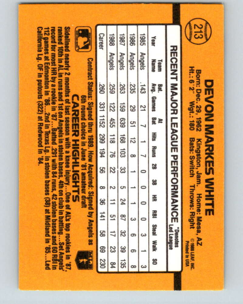1989 Donruss #213 Devon White Mint California Angels Image 2