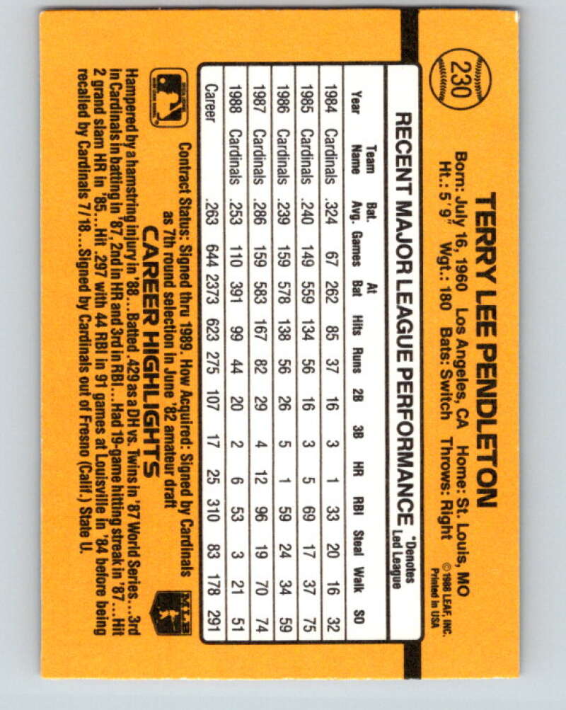 1989 Donruss #230 Terry Pendleton Mint St. Louis Cardinals Image 2