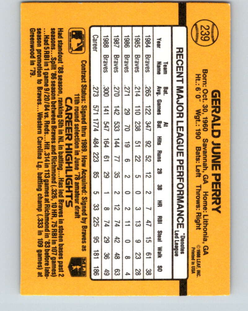 1989 Donruss #239 Gerald Perry Mint Atlanta Braves Image 2