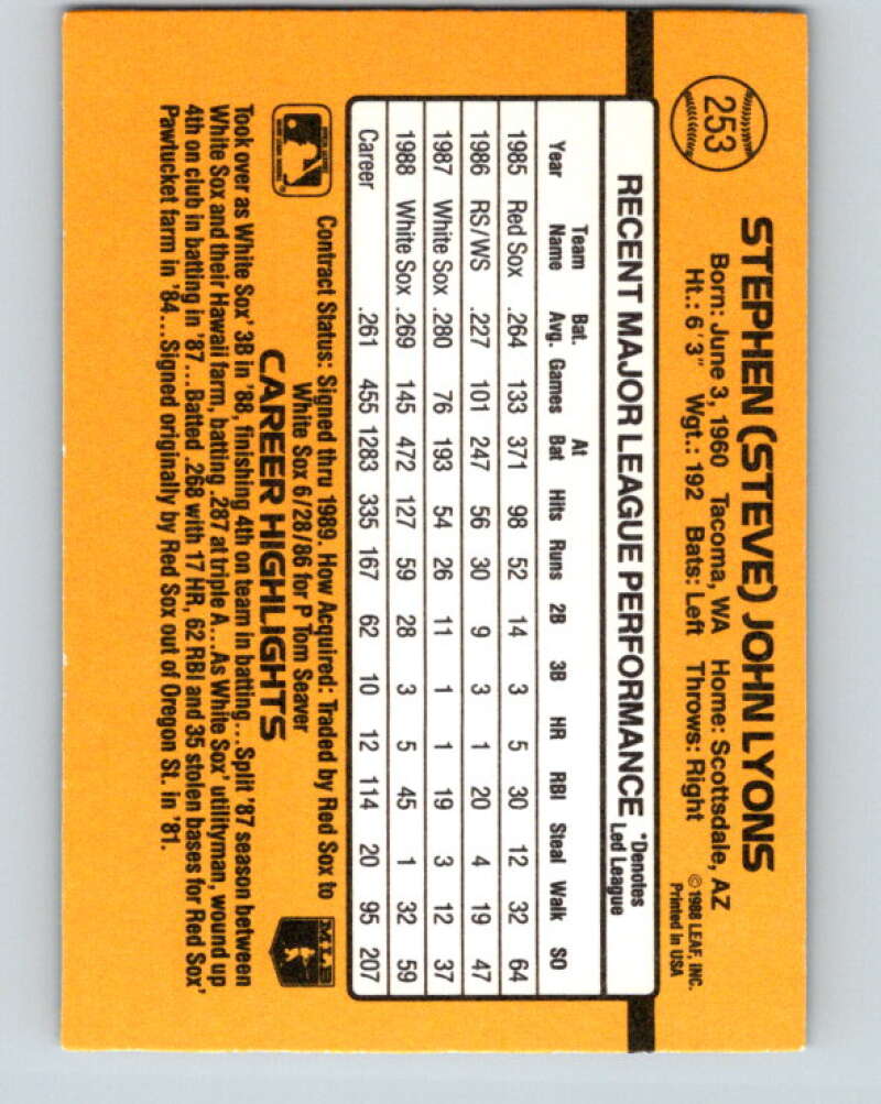 1989 Donruss #253 Steve Lyons Mint Chicago White Sox Image 2