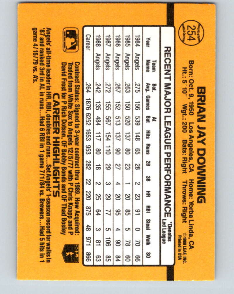 1989 Donruss #254 Brian Downing Mint California Angels Image 2
