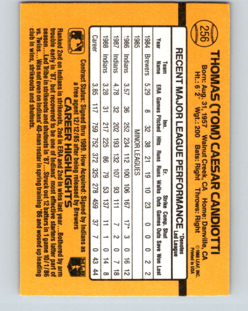 1989 Donruss #256 Tom Candiotti Mint Cleveland Indians Image 2