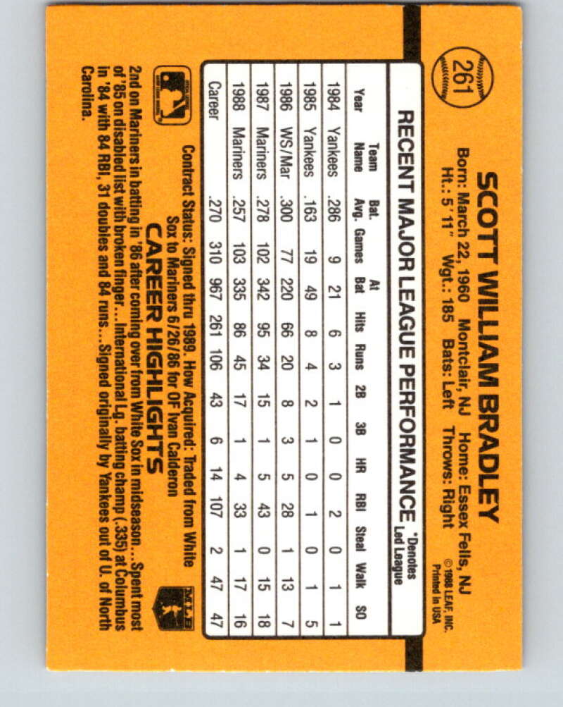 1989 Donruss #261 Scott Bradley Mint Seattle Mariners Image 2