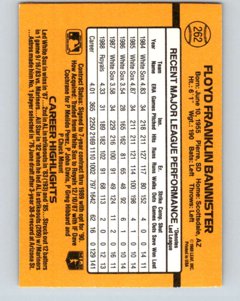 1989 Donruss #262 Floyd Bannister Mint Kansas City Royals Image 2