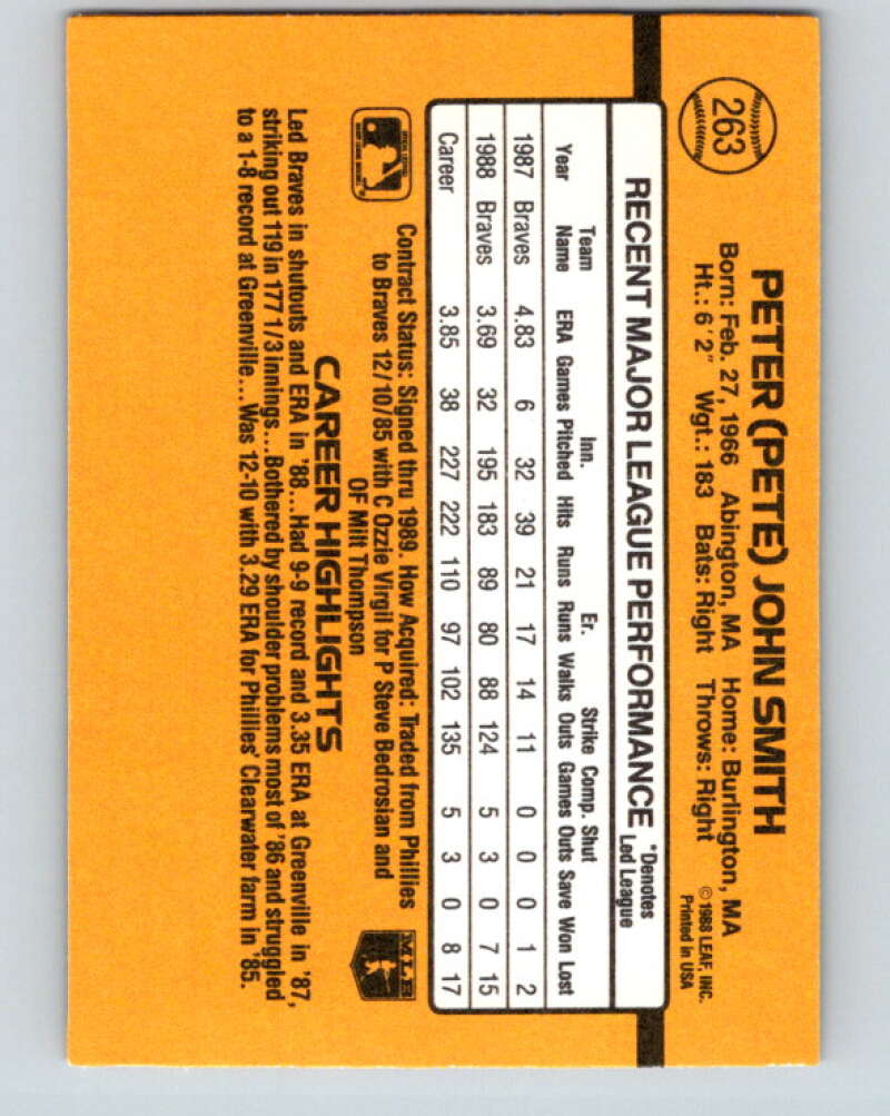 1989 Donruss #263 Pete Smith Mint Atlanta Braves