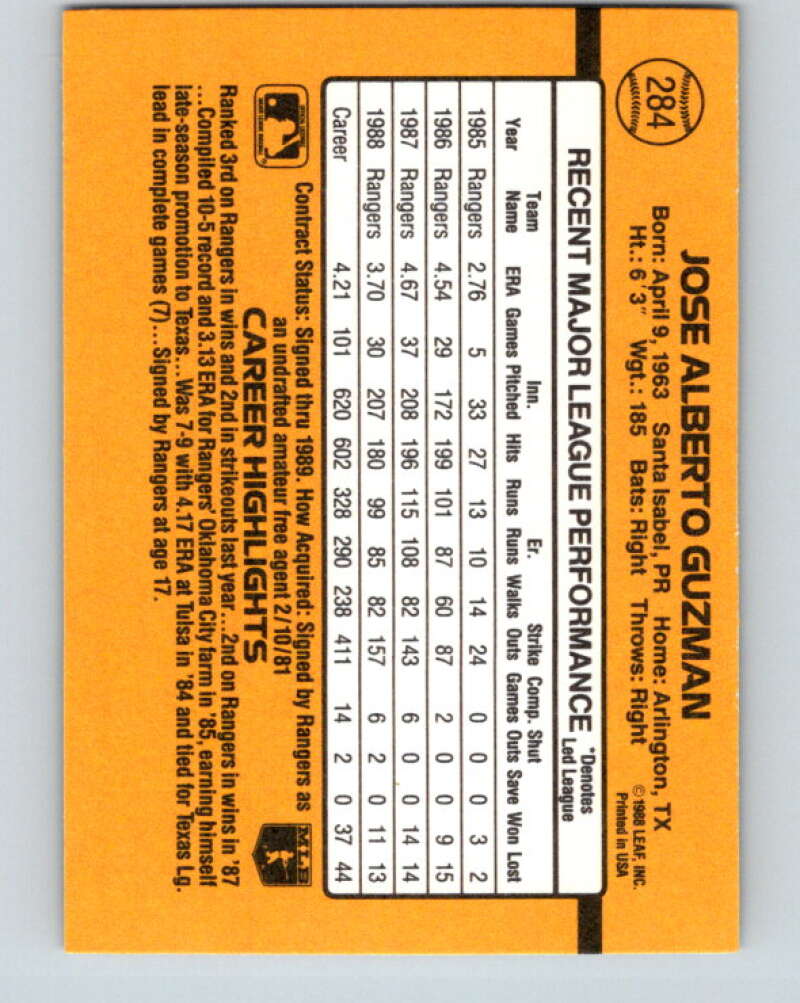1989 Donruss #284 Jose Guzman Mint Texas Rangers Image 2
