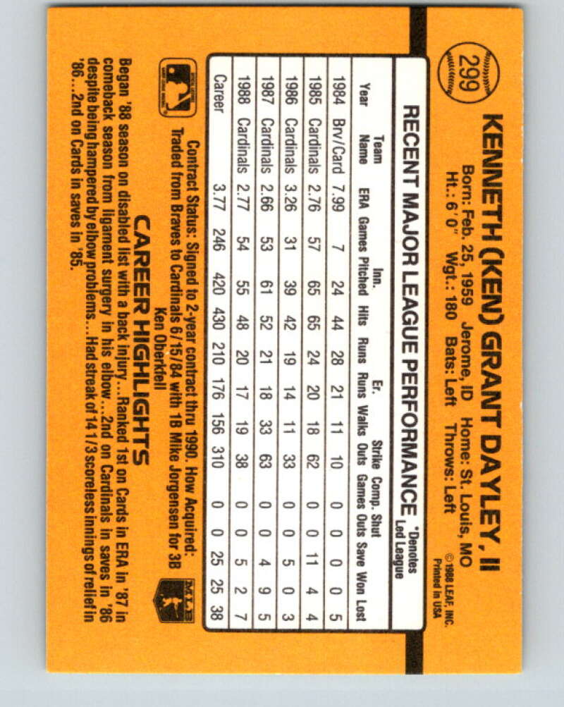 1989 Donruss #299 Ken Dayley Mint St. Louis Cardinals Image 2