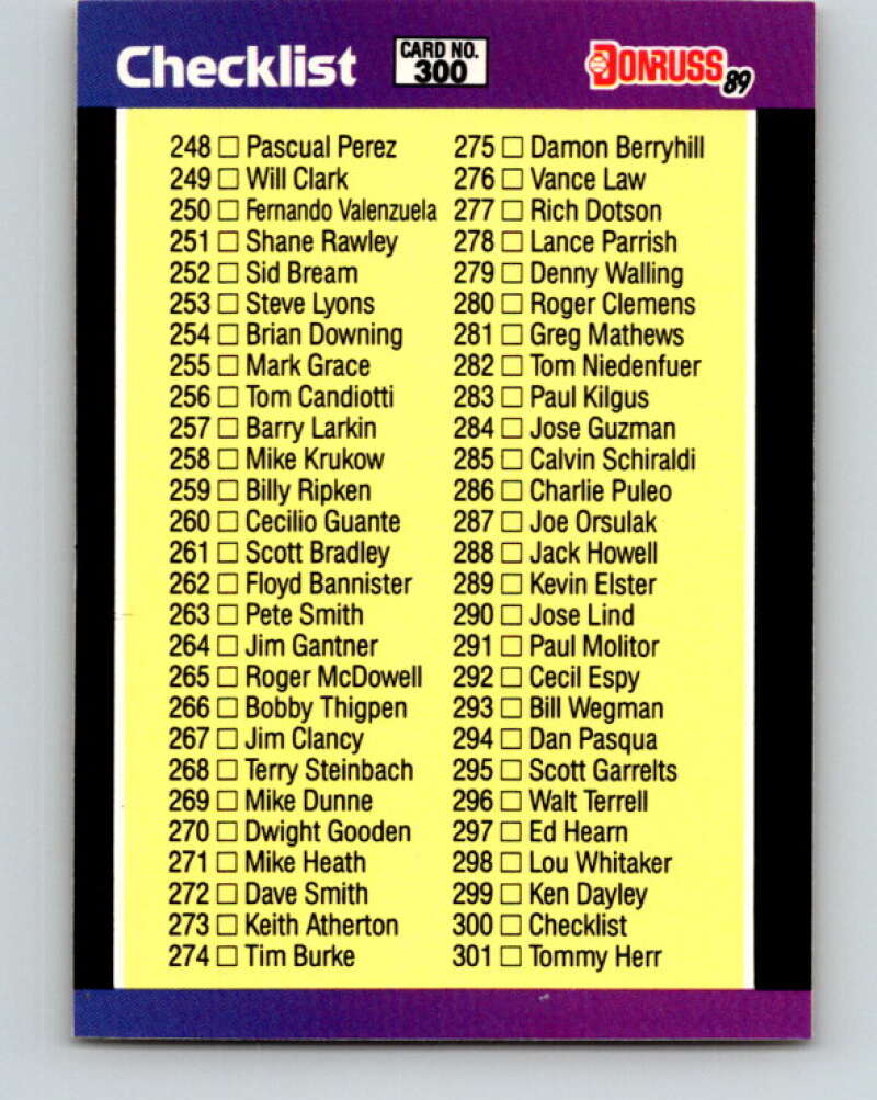 1989 Donruss #300 Checklist 248-357 Mint Checklist Image 1