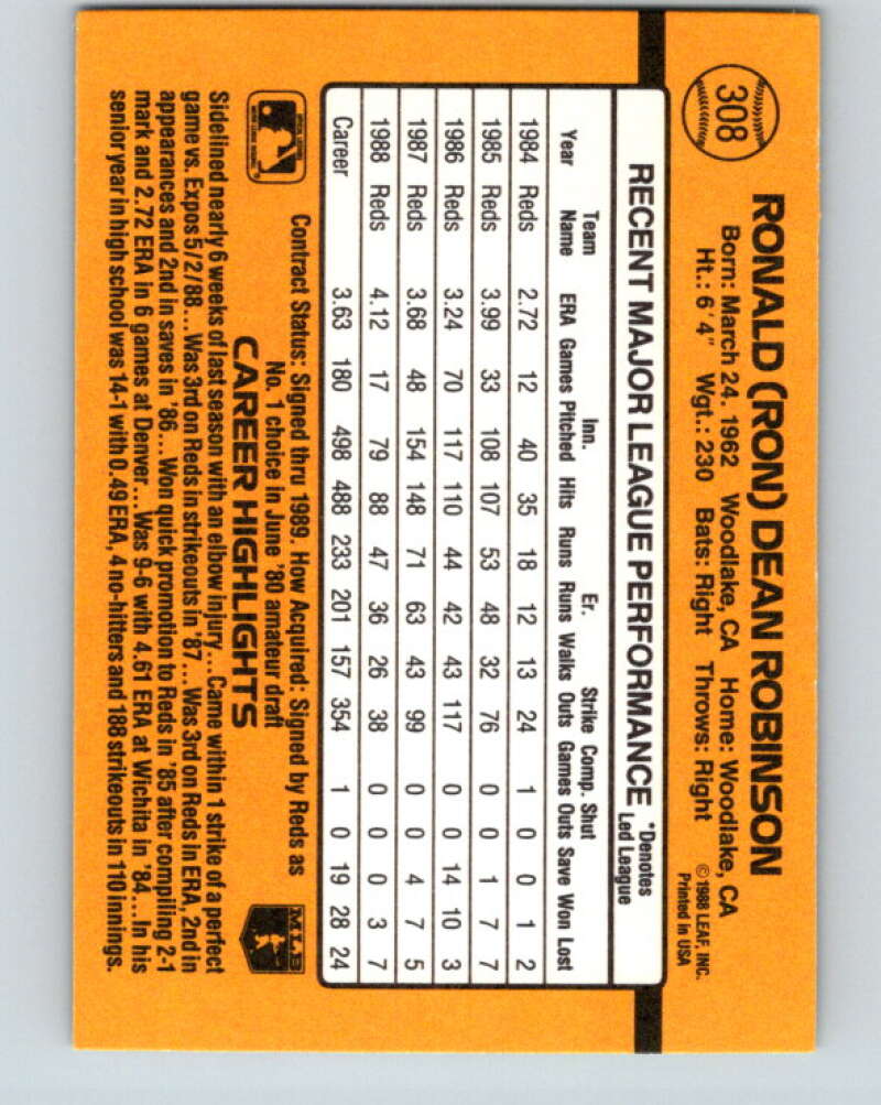 1989 Donruss #308 Ron Robinson Mint Cincinnati Reds