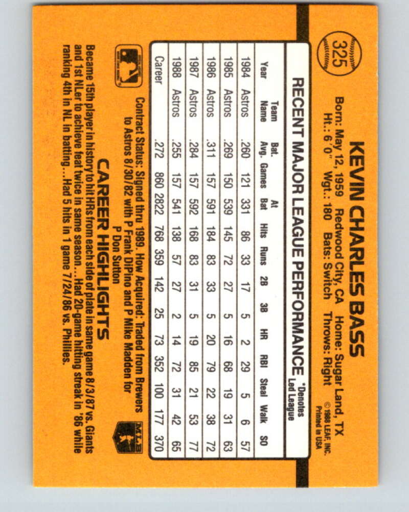1989 Donruss #325 Kevin Bass Mint Houston Astros Image 2