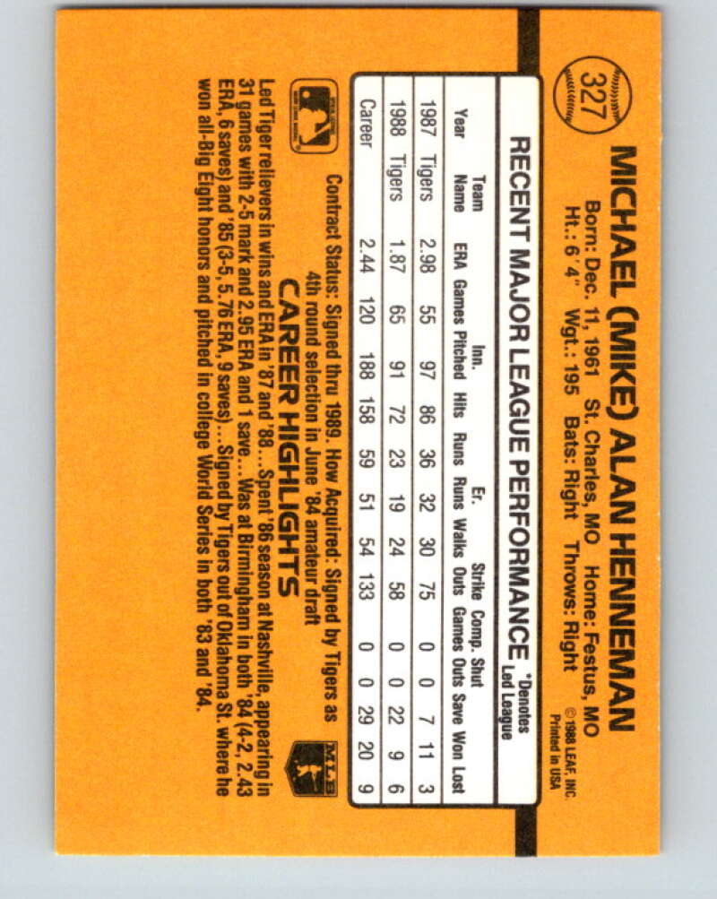 1989 Donruss #327 Mike Henneman Mint Detroit Tigers Image 2