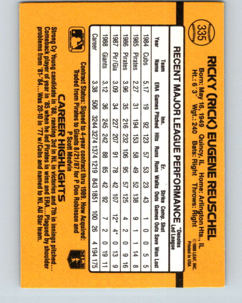 1989 Donruss #335 Rick Reuschel UER Mint San Francisco Giants Image 2