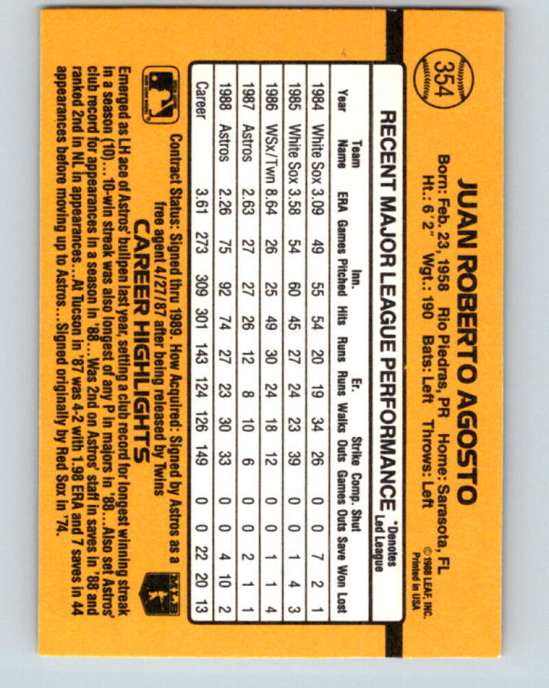 1989 Donruss #354 Juan Agosto Mint Houston Astros Image 2