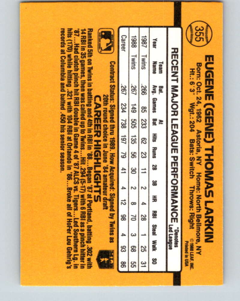 1989 Donruss #355 Gene Larkin Mint Minnesota Twins Image 2