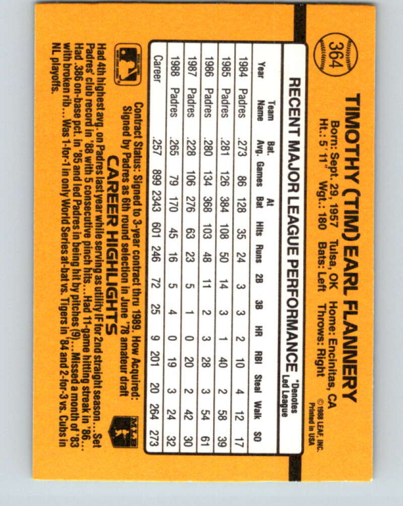1989 Donruss #364 Tim Flannery Mint San Diego Padres Image 2
